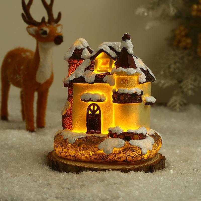 Christmas decoration resin luminous small house micro landscape European style ornaments Christmas creative Christmas gifts