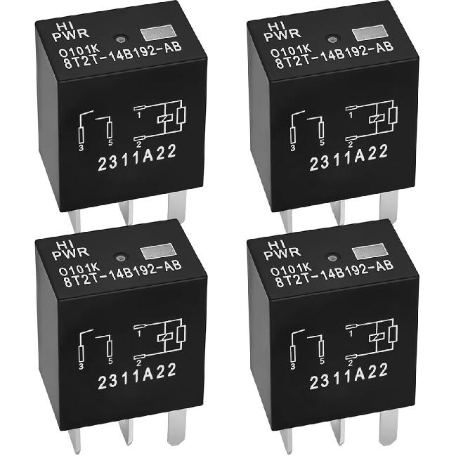 Relay 8T2T-14B192-AB (Set of 2), 12VDC 4 P Plug-in Automotive Relay - Reliable OEM Replacement, Compatible for Select Ford Vehicles