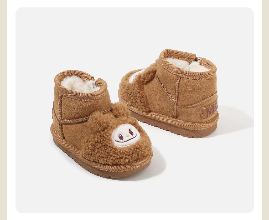 Cartoon Leather Snow Boots for Baby Boys and Girls - Winter Plush Cotton Toddler Shoes