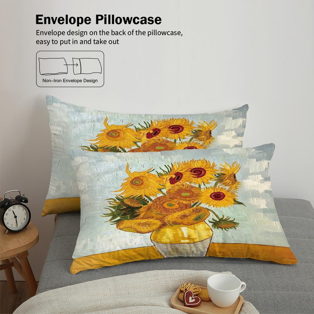 3-teiliges gelbes Sonnenblumen-Druck Bettwäscheset ohne Kern für Schlafzimmer, Studentenwohnheime, weiche Bettbezüge, verschiedene Größen, maschinenwaschbar