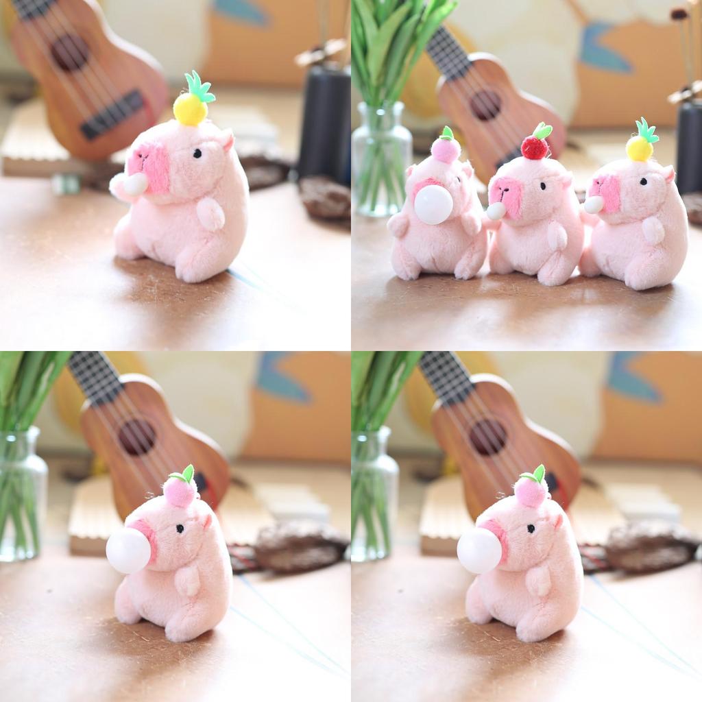 Charming Capybara Plush Keychain Cute Bubble Blowing Stuffed Animal With Soft Short Plush In Pink Yellow Red