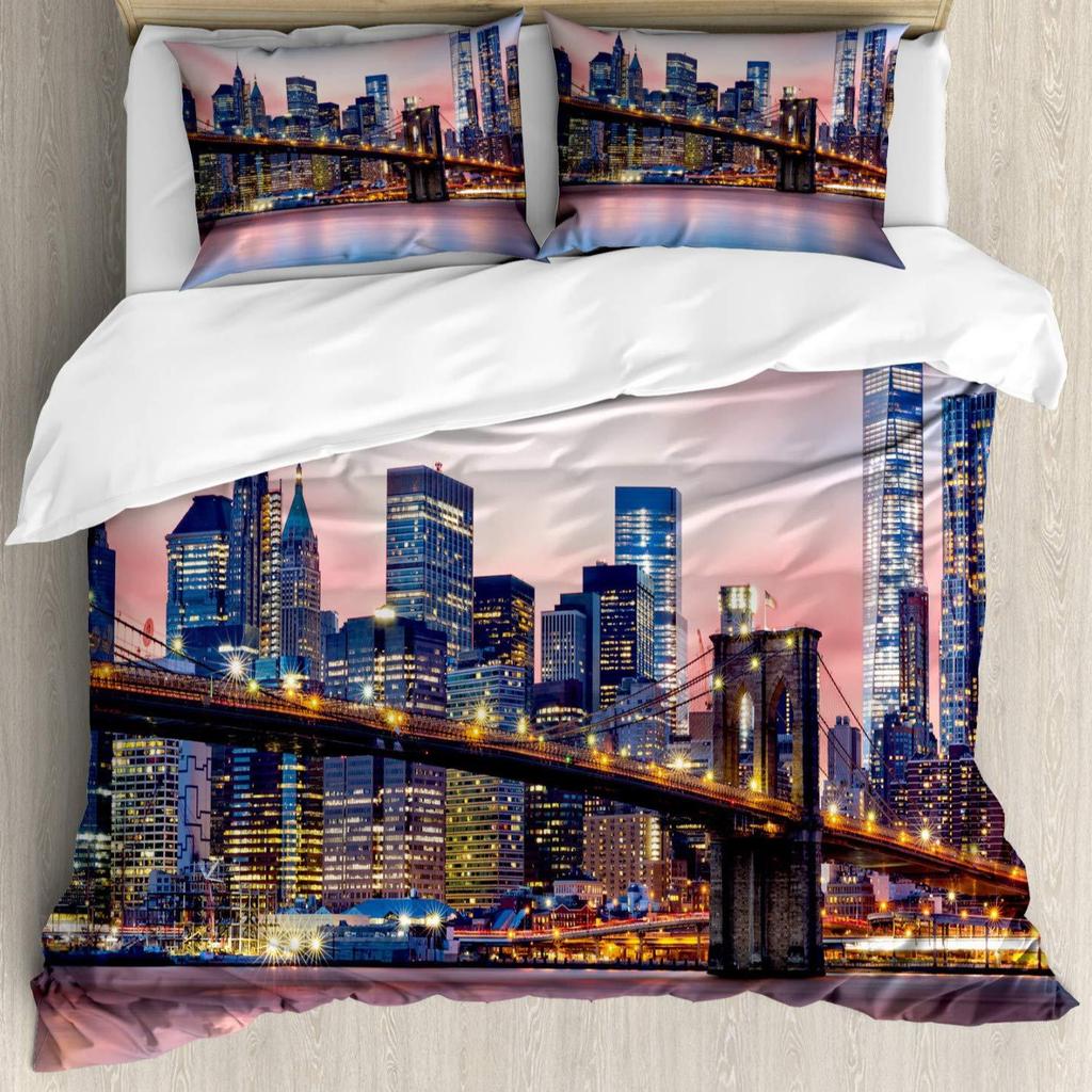 New York City Theme Duvet Cover Three-Piece Dormitory Bed Quilt Cover Set Quilt Cover