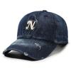 Vintage Washed Cotton Denim Baseball Cap For Men Women Embroidered Letter Duck Tongue Hat Punk Holes Adjustable Peaked Caps