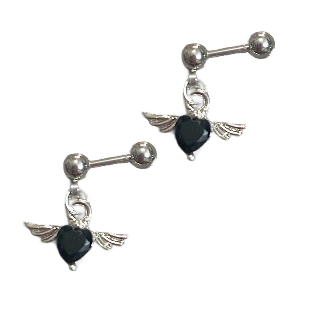Stainless Steel Angel Wing Heart Stud Earrings Hypoallergenic Ear Studs Lightweight Jewelry For Women Everyday Wear