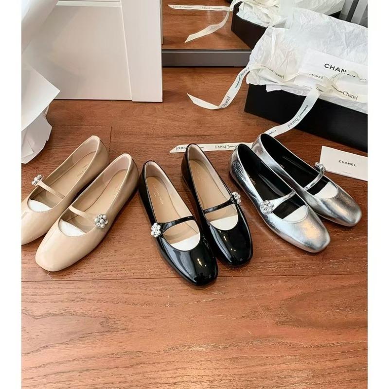 Fashion Flat Shoes for Women 2025 Spring and Autumn Casual Diamonds Square Toe Pure Color Mary Jane Ballet Shoes for Women Ladies
