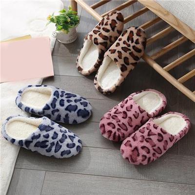 Women Slippers Indoor Leopard Home Slippers Warm Soft Plush Slippers Non-slip Cute Shoes