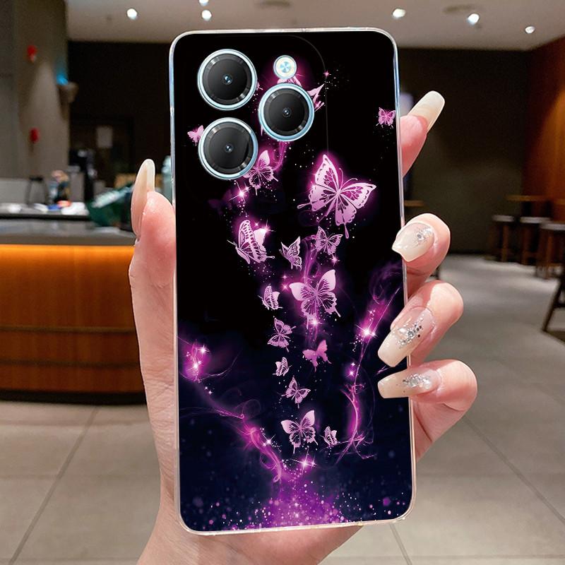 For Infinix Hot 40 Case Clear Silicone Luxury Aesthetic Butterfly Flower Soft TPU Back Cover Infinix X6836 X6837 Hot 40 Pro Case