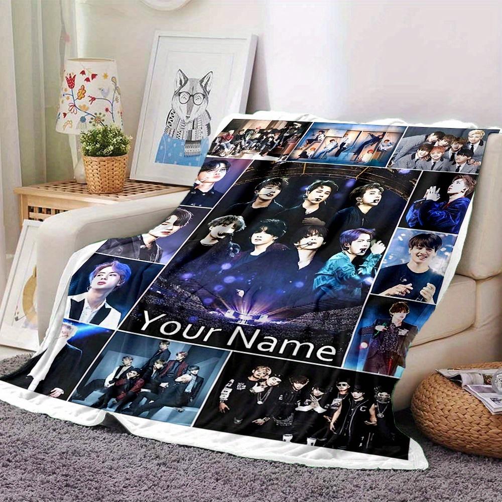 Bts Bangtan Boys Kpop Superstar Flannel Blanket With Customizable Name Comfortable In All Seasons Suitable For Sofas Beds Travel Camping And Office