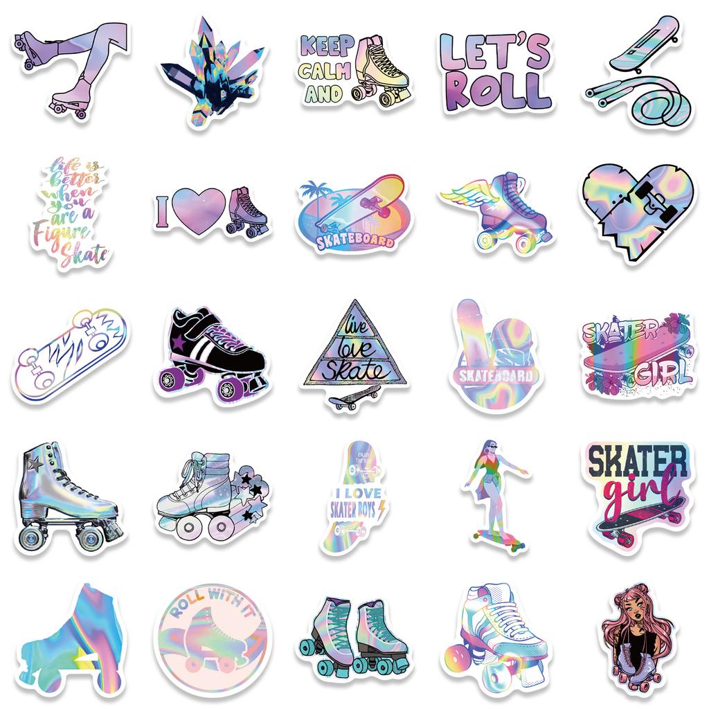 50 Cartoon Laser Skating Girl Stickers Decorate Suitcase Notebook Waterproof Removable Stickers