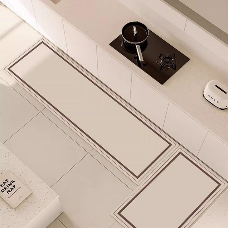Kitchen Floor Mat Absorbent Special Carpet Non-slip Quick-drying Diatom Mud Foot Mats Plaid Pattern Light Luxury High-end Rug