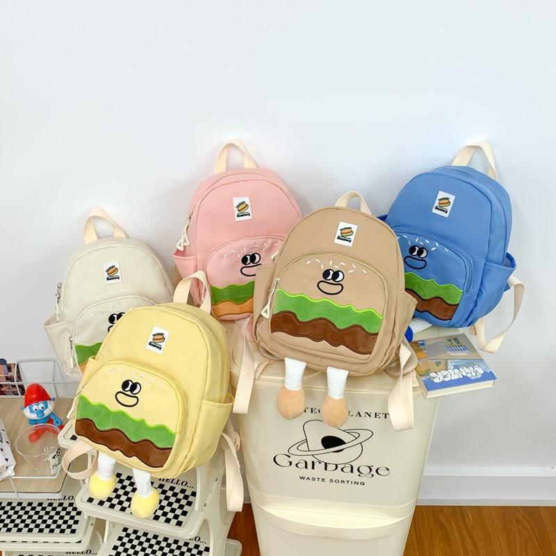 Cartoon Hamburger School Backpack Students Bag Breathable Outdoor Gift Travel