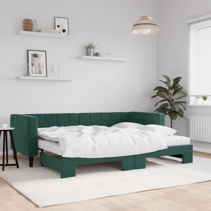 VidaXL Daybed with Trundle and Mattress Dark Green 80x200cm Velvet 3196710