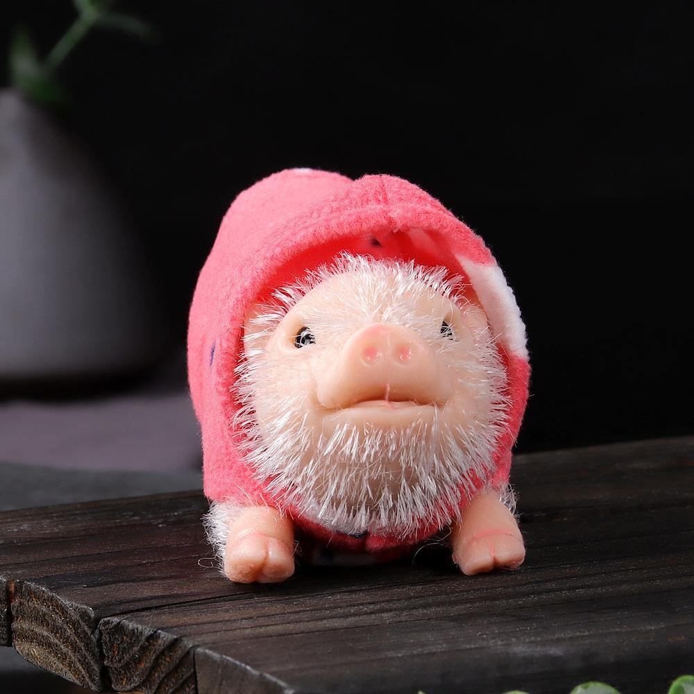 Silicone Pig Wearing Clothes with Milk Bottle Set Handmade Reborn Animal Decompression Toy Model