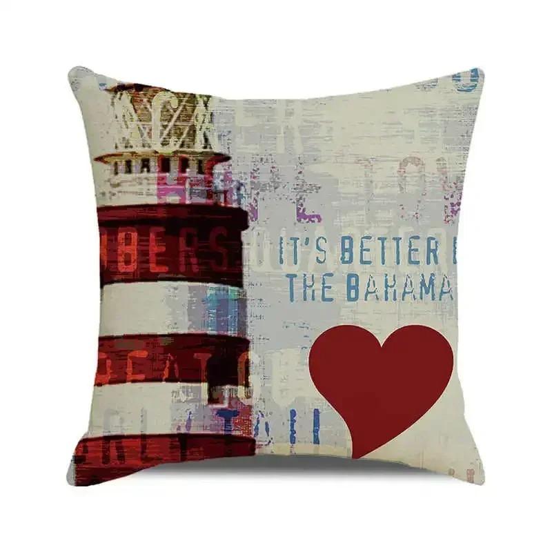 Watercolor Painting Nautical Lighthouse Ocean Seagull Boat Home Sofa Cushion Cover Home Decor Pillowcase