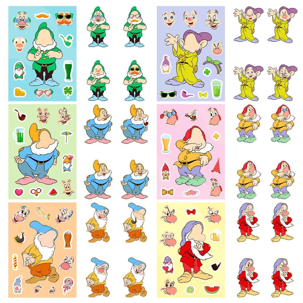 Boutique 6 Pack Dwarf Face Changer Puzzle Sticker Diy Children'S Craft Lesson Game