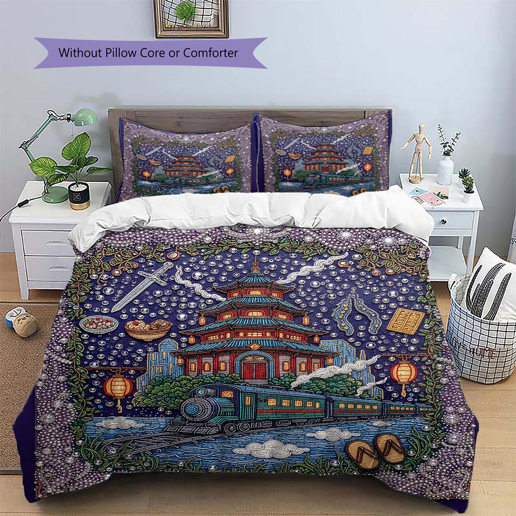 Diamond Embroidery Style Pattern Bedding Quilt Set Home Decoration Gift (1 * duvet cover + 2 * pillowcase without core)