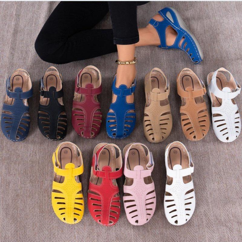 15 Colors Summer New Large Size European and American Daily Leisure Bag Head Medium Heel Velcro Wedge Heel Sandals