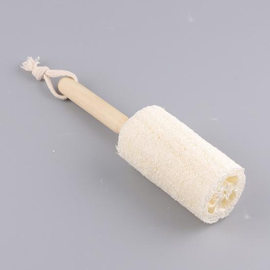 Wooden Handle Cup Brush Natural Loofah Bristles Long Thin Handle Bottles Glassware Scrubber with Lanyard Design