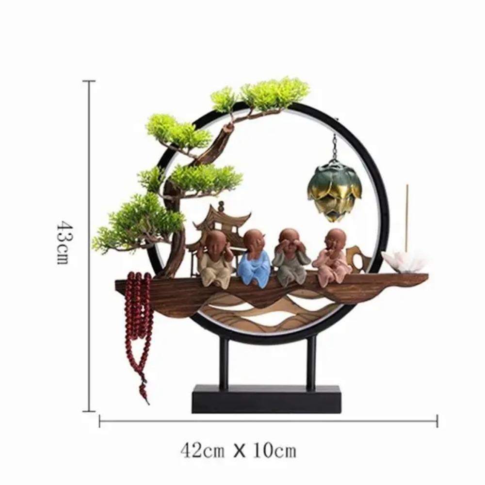 Arzător de tămâie cu reflux din lemn cu lumină LED USB Ceramică Lotus Mărgele Buddha Argilă purpurie Călugăraș Decor pentru casă birou