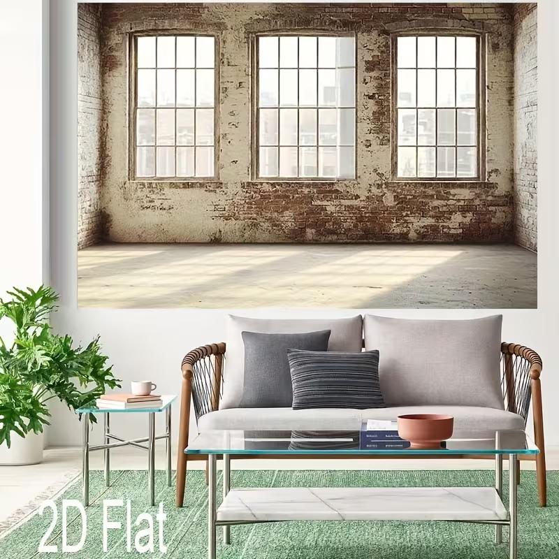 

2D Flat Industrial Room Backdrop, Large Grid Windows Background Cloth for Photoshoot 47.2x31.5inch/120*80cm
