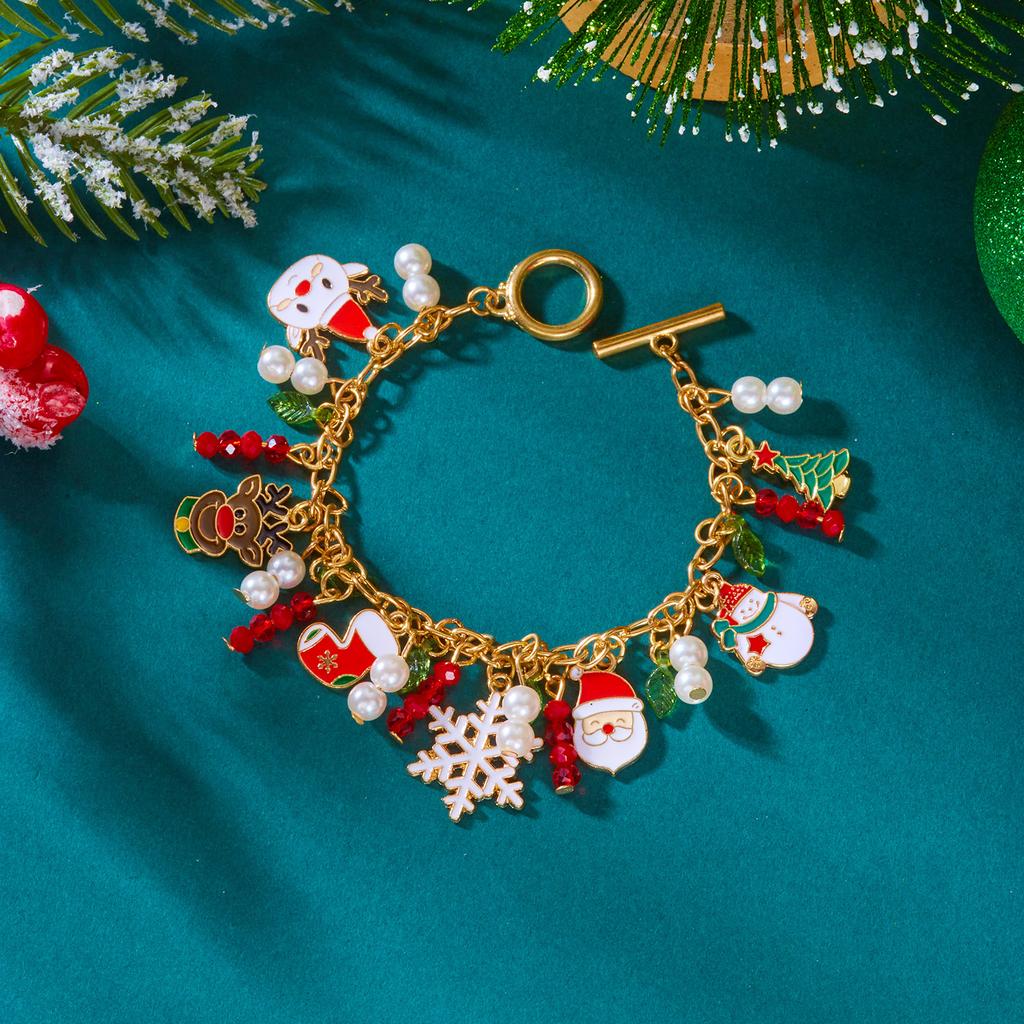 Creative Christmas Metal Chain Bracelet for Women Christmas Tree Snowflake Santa Claus Bell Bracelet Xmas Holiday Party Jewelry