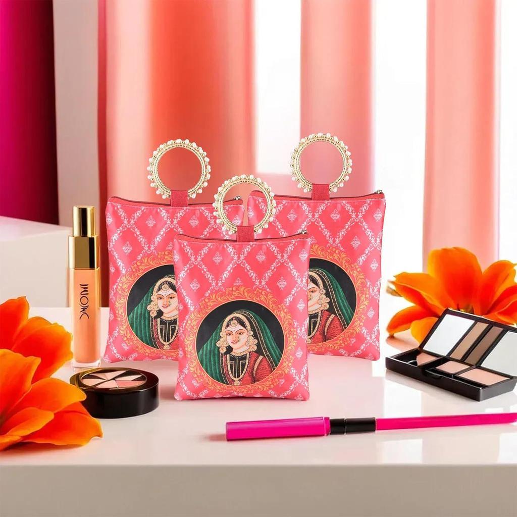 3 Stück Seide Kleine Handtaschen für Damen Stilvoll mit Reißverschluss & Henkel | Traditionelle Handheld-Taschen für Damen | Ethnische Damen Geldbörse Handtasche für Gastgeschenke