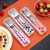 3Pcs Portable Cutlery With Storage Box, Spoon, Fork, Chopsticks For Workplace, Restaurant Kitchen Utensils Travel Accessories