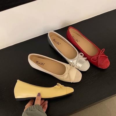 Chaussures à plateforme intérieure printemps et été nouvelles chaussures jaunes simples ballerines nœud doux français chaussures pour femmes chaussures à bouche légère ladyshoes