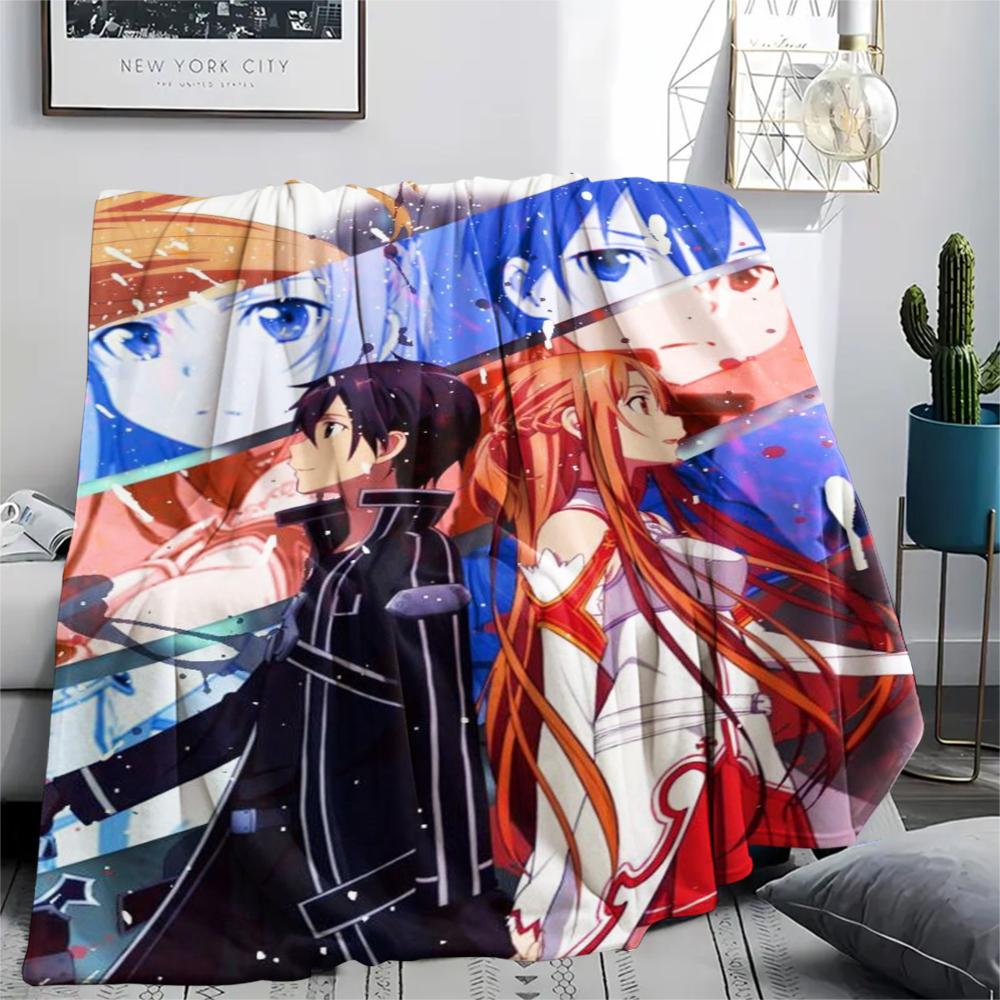 1PC Sword Art Online Print Flannel Blanket, High quality Comfortable for All Seasons, Home Decor, Warmth and Comfort, Perfect for Christmas Gifts