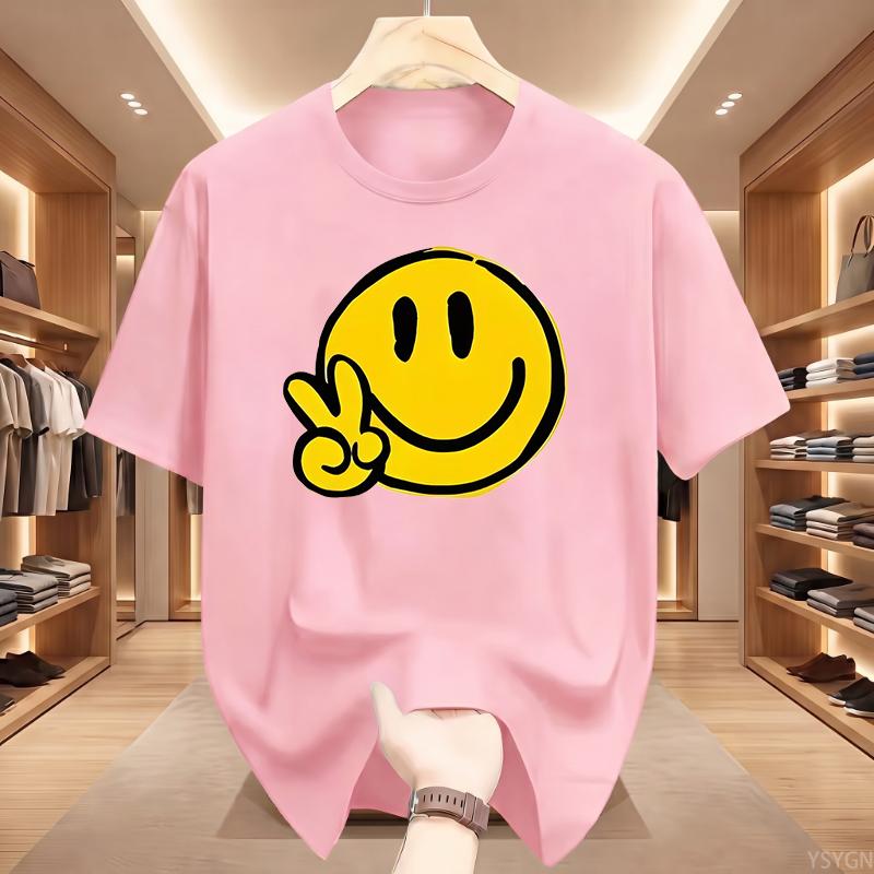 Unisex Casual Short Sleeve Crew Neck TShirt Joyful Face SMILE Graphic Print Summer Top Comfort Ladies TShirt Playful Design