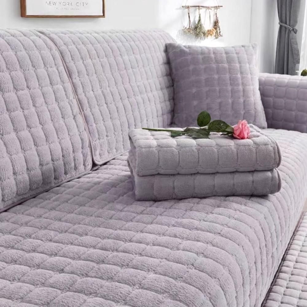 

New Check Pattern Quilted Sofa Cover Solid Color Soft Plush Sofa Seat Mat Thickened Anti-Slip Furniture Protector Home Decor