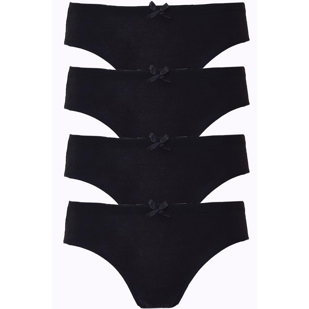 4lü Kadın Pamuklu Bikini Külot Renkli Fiyonklu İç Çamaşırı