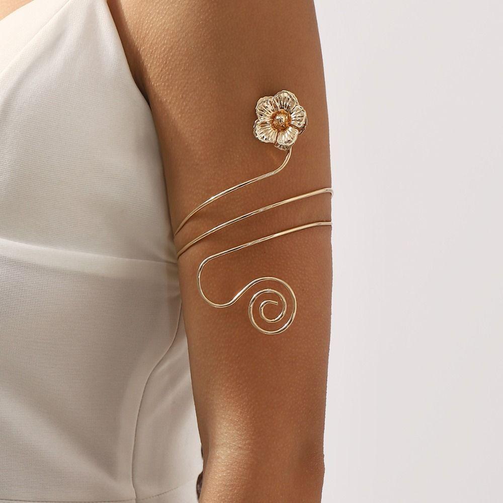 Adjustable Flower Armband Arm Chain Leaf Circle Upper Arm Bracelet Opening Cuff Bracelets  Girls