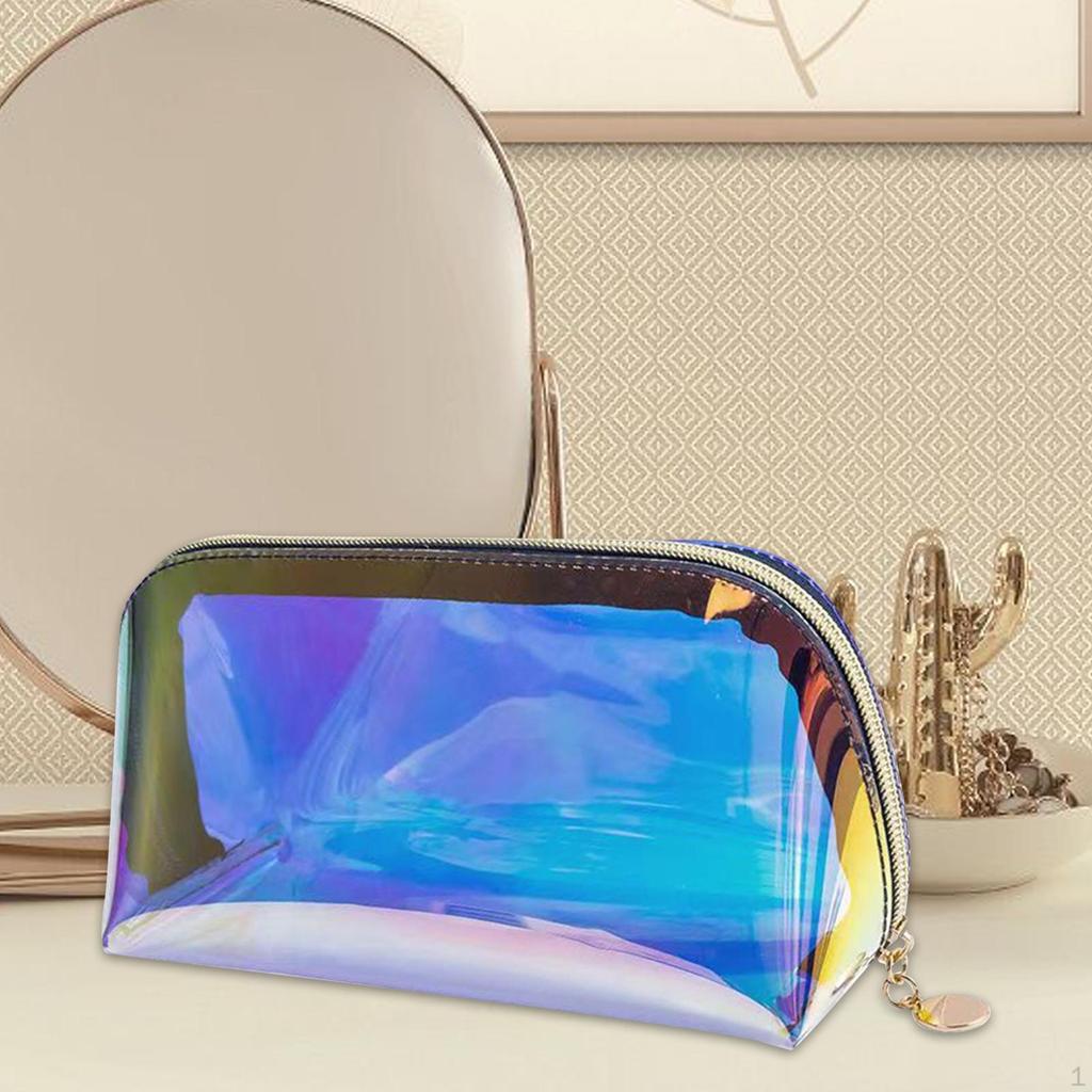 Iridescent Holographic Makeup Bag for Women Clear Waterproof Toiletry Travel Cosmetic Pouch