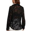 Ladies Summer Long Sleeve V Neck Mesh Jacquard Semitransparent Shirt Top