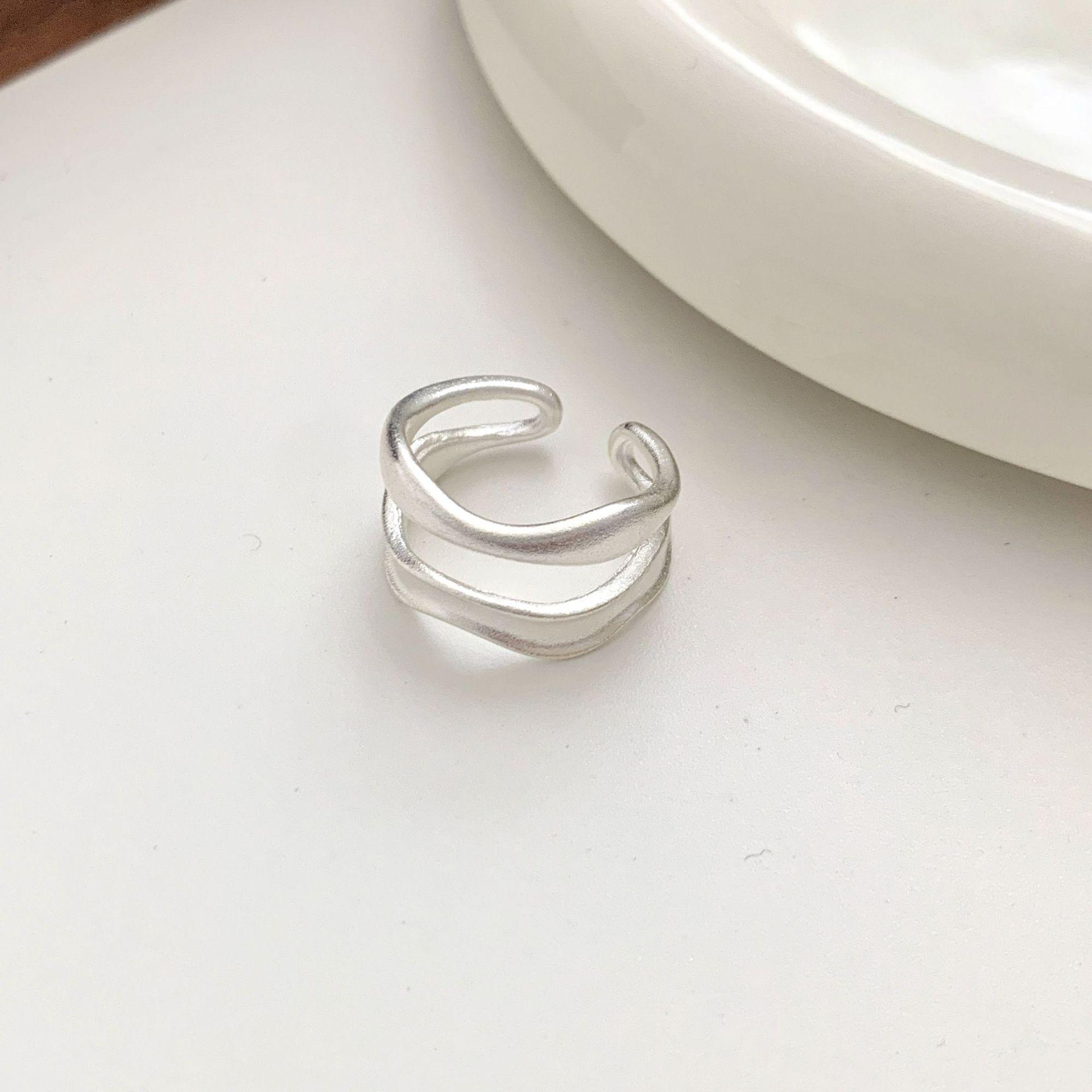 Geometric Double Layer Wave Ring: High-End Matte Wide Band, Adjustable Open Design for Women. Adjustable Open
