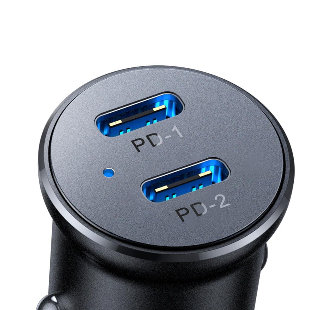 Joyroom JR-CCN06 30W Dual USB-C Car Charger – Elegant Black Metal, Space-Saving Design