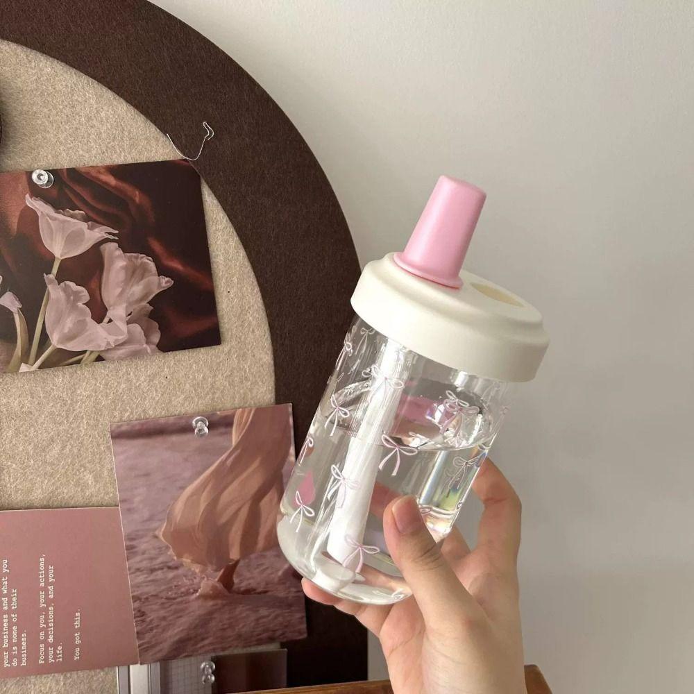 Bowknot Straw Cup Plastic Plastic Cups Cute Cup With Lid Straw  Bubble Tea Coffee