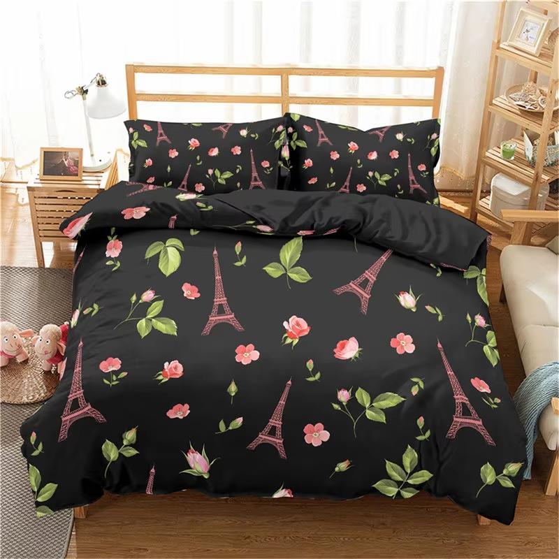 Eiffel Tower Duvet Cover Chic Paris Bedding Set Microfiber Modern French Style Romantic Theme Comforter Cover With Pillowcase