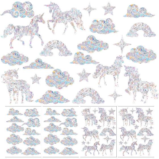 4 Sheets Anti Collision Window Clings, Rainbow Reflection Window Sticker To Prevent Bird Strikes Bird Alert Static Decals Window Strike Prevention