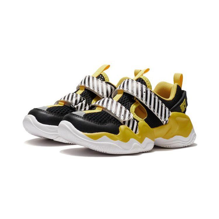 Li Ning Kids Low Top Reflective Sports Slip Resistant Shock Absorbing Durable Casual Shoes Kids sneaker Black Yellow YKNS048-5