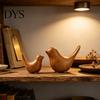 Minimalist Interior Design Pieces Bird Figurines with Wood Grain Look, Modern Home Decor Animal Sculptures, Ceramic Birds Abstract Ornaments