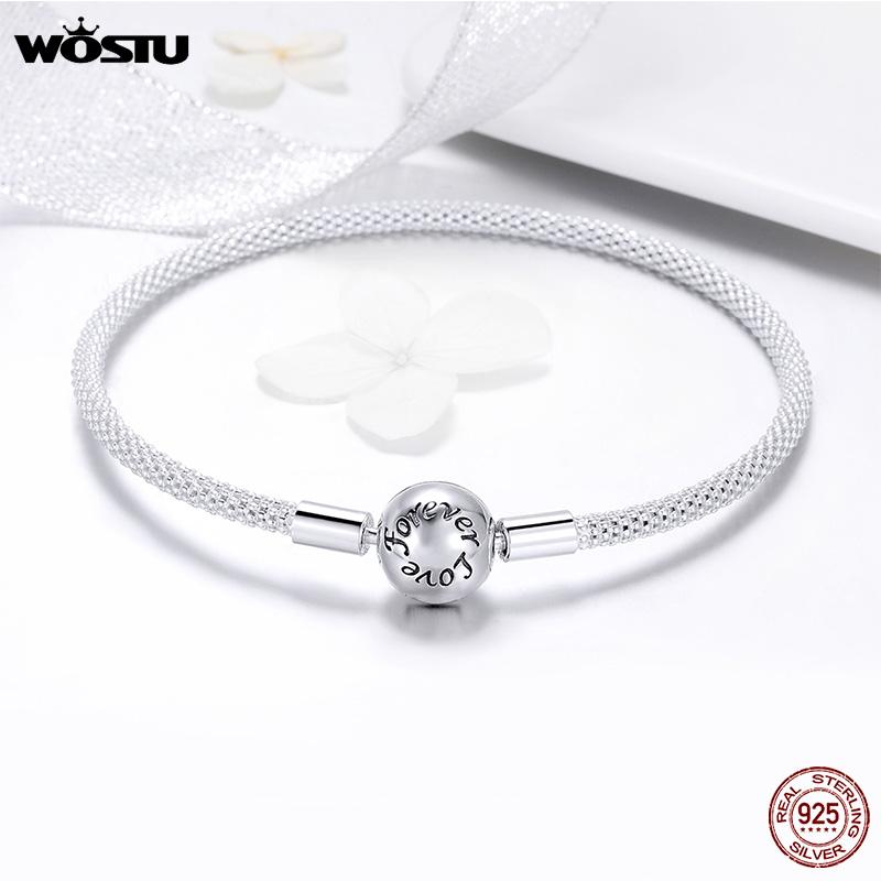 WOSTU 100% 925 Silver Original Bracelets Snowflake Blue Eyes Zircon Chain Fit Women Bracelet & Bangle Luxury Jewelry