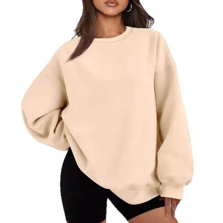 2025 Autumn/Winter Women's Solid Color Round Neck Casual Hoodie