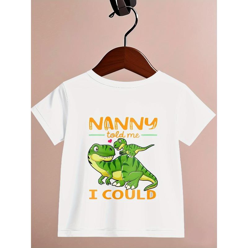 Mărimi europene Tricou de vară cu gât rotund, imprimeu cu dinozaur de desene animate și literă engleză, cu mânecă scurtă, pentru băieți și copii mici