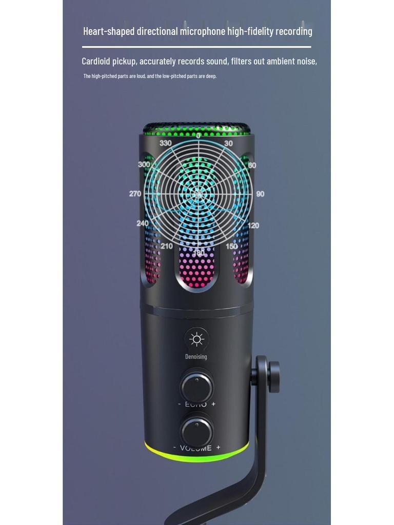 RGB Gaming Microphone - Wired Condenser for Streaming, Recording, and KTV