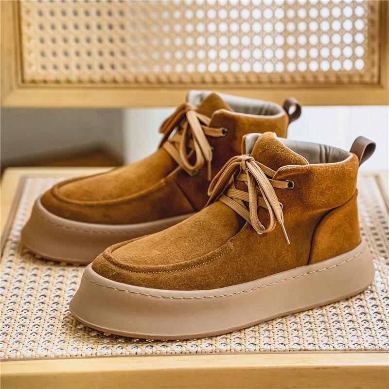 High Top Sneaker Men Designer Winter Plush Warm Snow Boot Fashion Casual Leather Upper Height Increased Flat Platform Board Shoe