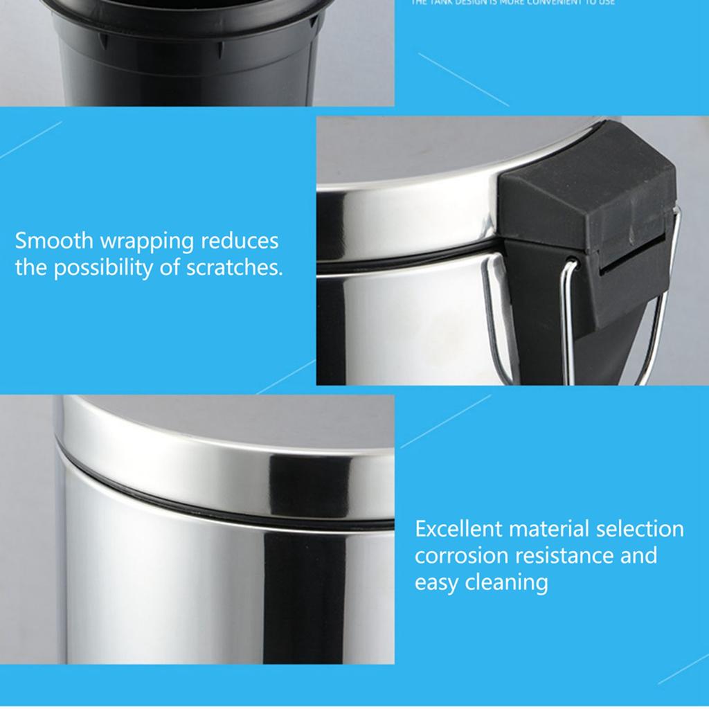 Stainless Steel Trash Can Silent Ergonomic Handle Kitchen Garbage Can with Antislip Footrest for