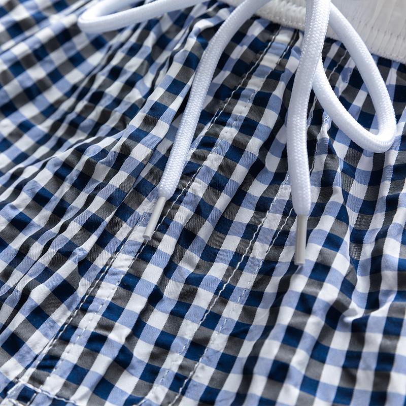 Men's Gingham Check Casual Shorts – Elastic Drawstring Waist Pocket Shorts for Summer Daily & Streetwear