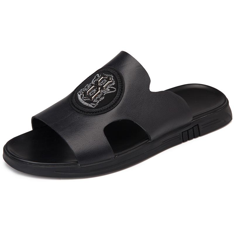 

Мужские тапочки 2024 Новые летние мужские туфли из натуральной кожи Легкие уличные нескользящие пляжные сандалии для мужчин Повседневные шлепанцы 44 чёрный